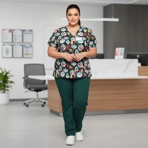 Gabby Brooke Christmas Scrub Top Size XL